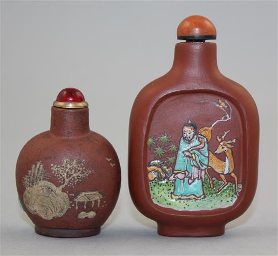 Two Chinese Yixing pottery snuff bottles, 1800-1900, Richards no.s 469 and 177